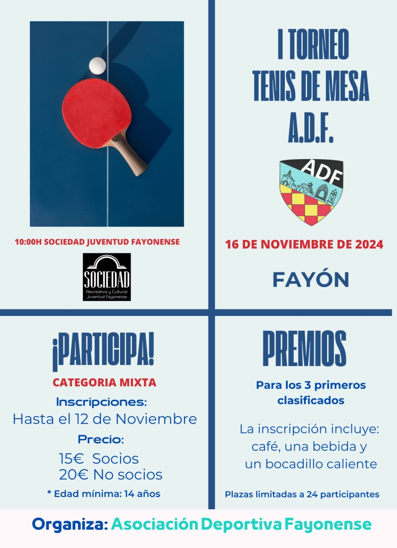 I TORNEO TENIS DE MESA AD FAYONENSE - Inscríbete