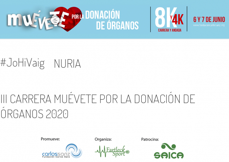 #YoVoy - NURIA (III CARRERA MUÉVETE POR LA DONACIÓN DE ÓRGANOS 2020 )